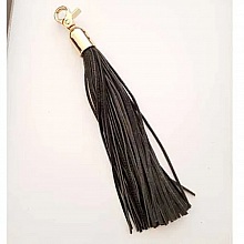 Grand Pompon cuir 21 cm Noir Fermoir porte cl&eacute; Dor&eacute;
