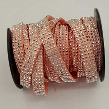 1 M Ruban su&eacute;dine rose strass Argent quatre rang&eacute;es