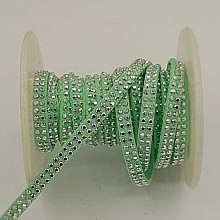 1 M Ruban su&eacute;dine vert strass Argent double rang&eacute;e