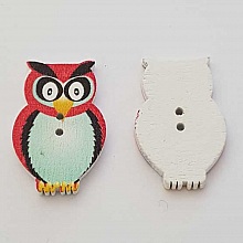 Bouton bois Chouette Rouge N&deg;01