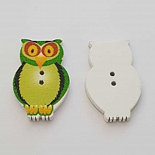 Bouton bois Chouette Vert N&deg;01