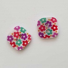 Bouton fantaisie Carr&eacute; &agrave; fleurs 14 mm N&deg;05
