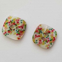 Bouton fantaisie Carr&eacute; &agrave; fleurs 14 mm N&deg;08