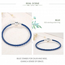 Bracelet Cuir Tress&eacute; Bleu 19 cm Fermoir Clip Argent 925