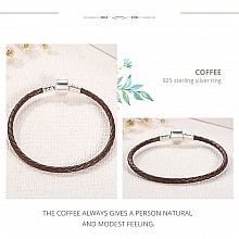 Bracelet Cuir Tress&eacute; Caf&eacute; 19 cm Fermoir Clip Argent 925