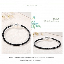 Bracelet Cuir Tress&eacute; Noir 19 cm Fermoir Clip Argent 925