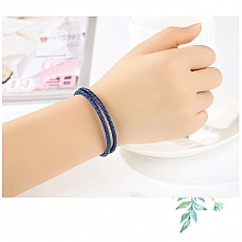 Bracelet Double Cuir Tress&eacute; Bleu 36 cm Fermoir Clip Argent 925