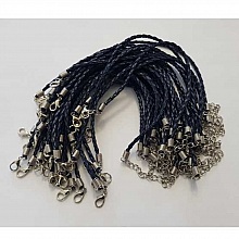Bracelet Tress&eacute; Effet Cuir Marine 20 cm