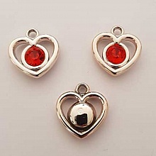 Pendentif en plastique et strass acrylique c&oelig;ur N&deg;01 Rouge