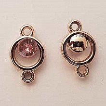 Pendentif en plastique et strass acrylique rond entre deux N&deg;03 rose