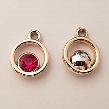 Pendentif en plastique et strass acrylique rond N&deg;04 fushia