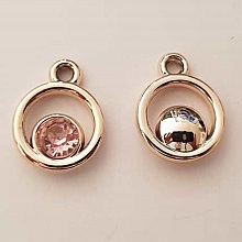 Pendentif en plastique et strass acrylique rond N&deg;04 rose
