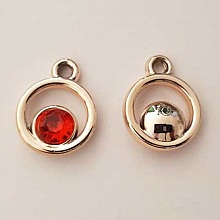 Pendentif en plastique et strass acrylique rond N&deg;04 rouge