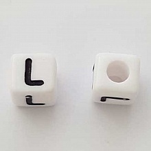 Perle Carr&eacute; Lettre L Blanc Noir 8mm