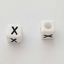 Perle Carr&eacute; Lettre X Blanc Noir 8mm