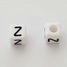 Perle Carr&eacute; Lettre Z Blanc Noir 8mm