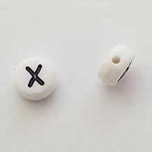 Perle Ronde Lettre X Blanc Noir 7mm