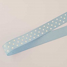 Ruban a pois gros grain bleu et blanc de 16 mm au m&egrave;tre