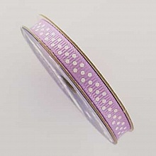 Ruban a pois gros grain mauve et blanc de 6 mm au m&egrave;tre