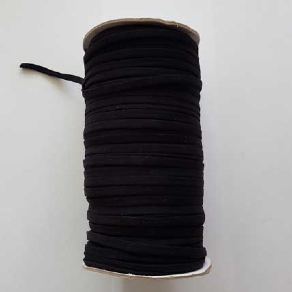 Rouleau de 100 mètres d'élastique plat noir 4 mm.