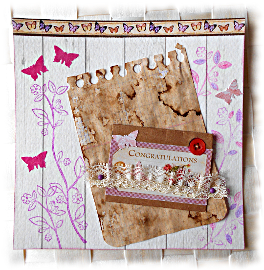 F&eacute;licitations r&eacute;tro ou vintage congratulations d'examen, de dipl&ocirc;me, ... carte en papier vieilli rose