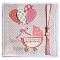 Naissance de petite fille, cette carte "moments magiques" coloris rose, blanc et gris souhaite la bienvenue, f&eacute;licitations naissance