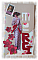 Remerciements carterie Charmante lady "r&eacute;tro" 1930  avec ses fleurs rouges et sequins, sentiment en feutrine