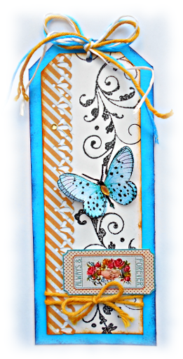 Tag scrap r&eacute;tro shabby bleu orange jaune beige "Always & Forever" pour cadeau, f&ecirc;te, amiti&eacute;, amour, anniversaire, remerciement,   