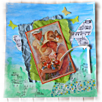 Du scrap pour un romantique "Love" sur aquarelle et papiers assortis fripp&eacute;s bleu et vert
