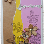 Joyeux Anniversaire cette carte au f&eacute;minin avec son combo jaune marron rose et ses fleurs