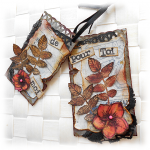 Duo de minis cartes alt&eacute;r&eacute;es scrap&eacute;es vintage gris et fleur rose toutes occasions