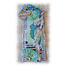 Tag ou carte "Lady sensuelle des ann&eacute;es 1920, Bonheur" en papier mixed media dentelle et fil