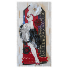 Carte nouvel an meilleurs voeux r&eacute;tro fa&ccedil;on ann&eacute;e 1920 en papier recycl&eacute; &eacute;pais noir et rouge