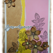 Carte de Joyeux Anniversaire au f&eacute;minin combo fleurie jaune marron rose