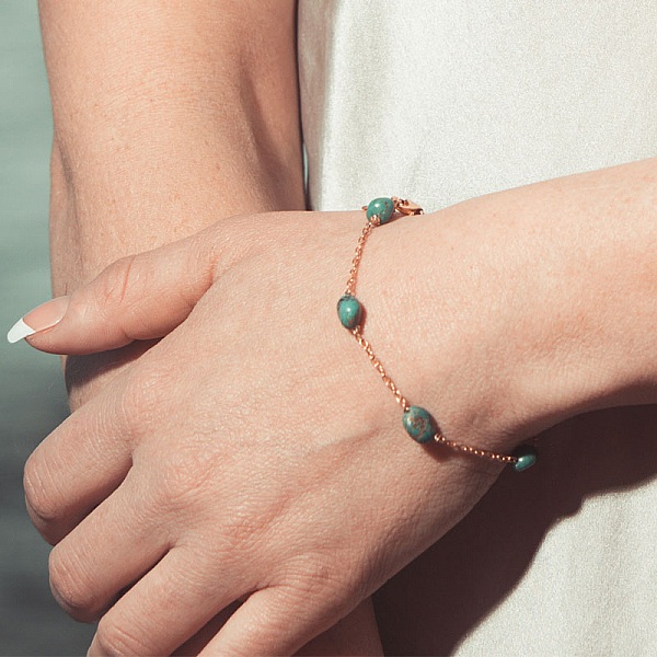 Bracelet Femme Argent plaqu&eacute; Or Turquoise