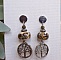 boucles d'oreille perle rakue en verre fil&eacute; et pendentif symbole arbre de vie en m&eacute;tal argent&eacute;