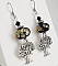 boucles d'oreille perles noires en verre fil&eacute; et pendentif symbole arbre de vie en m&eacute;tal argent&eacute;