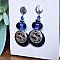 boucles d'oreilles nuit d'&eacute;toiles monochrome bleu avec perle de cr&eacute;ateur en verre fil&eacute; couleur bleue nuit 