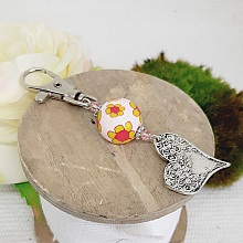 porte cl&eacute; pendentif coeur en m&eacute;tal argent&eacute; et sublime perle rose pastel faite &agrave; la main