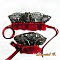 Bracelets manchettes rouge fantaisie dentelle noire et argent fourrure rouge