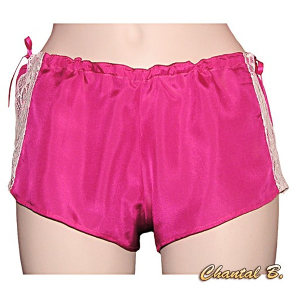 Nuisette lingerie caraco + boxer en soie fuchsia