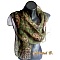 long foulard mousseline de soie kaki peint main fleurs beige roulott&eacute; main