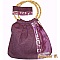 Sac cabas bandouli&egrave;re et pochette violet motif bambou soie et coton
