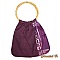 Sac cabas bandouli&egrave;re et pochette violet motif bambou soie et coton