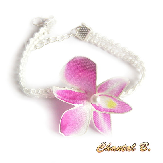 accessoire collier mariage c&eacute;r&eacute;monie tour de cou orchid&eacute;e soie rose peinte sur ruban organza