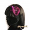 Bandeau cheveux dentelle noire fleur d'organza et plumes fushia 