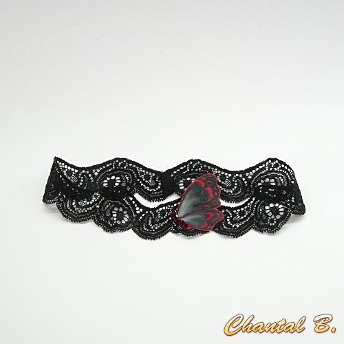 Bandeau de cheveux papillon de soie noir et rouge alix peint main