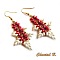 boucles d'oreilles pendantes perles tiss&eacute;es corail blanc et dor&eacute;