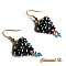 boucles d'oreilles triangle perles cristal Swarovski bleu et bronze dor&eacute;