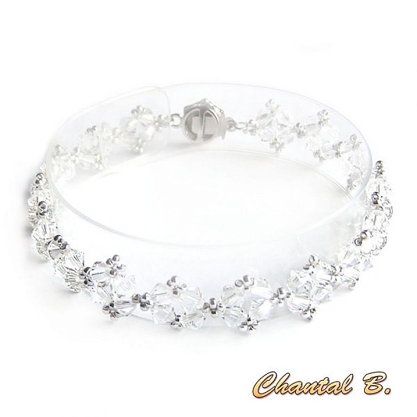 Bracelet artisanal en cristaux Swarovski transparents pour mariage.